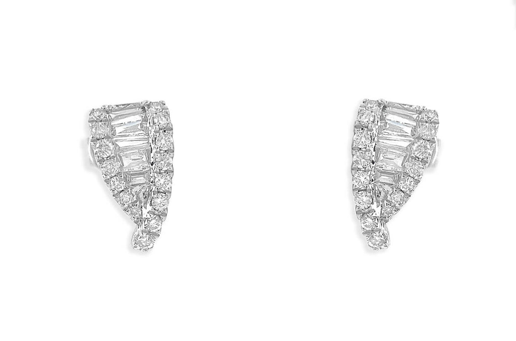 Earrings 18kt White Gold V Shape Round & Emerald Cut Diamonds