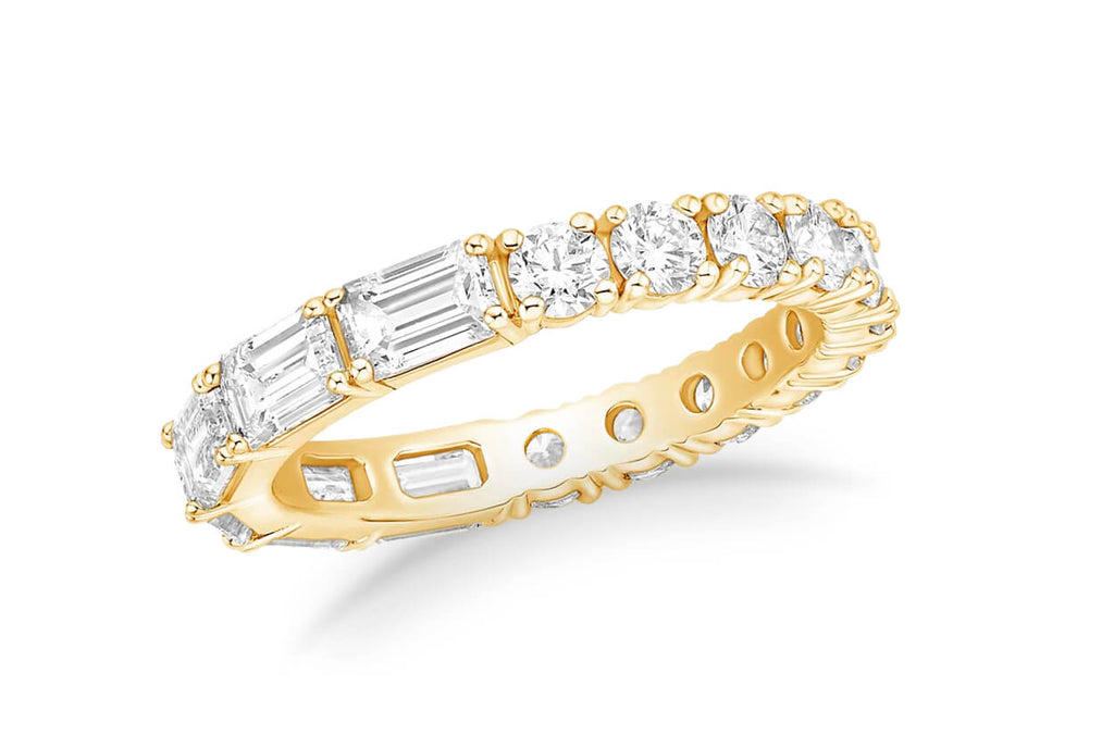 Eternity Ring 14kt Yellow Gold Round & Emerald Cut Diamonds