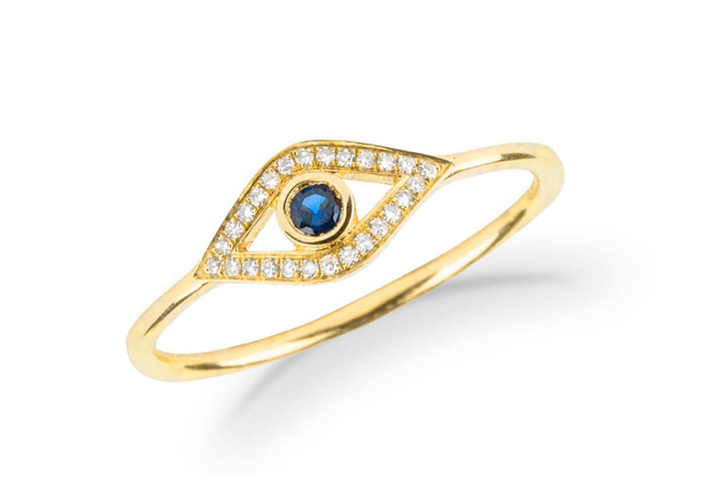 Ring 18kt Yellow Gold Evil Eye Sapphire & Diamonds