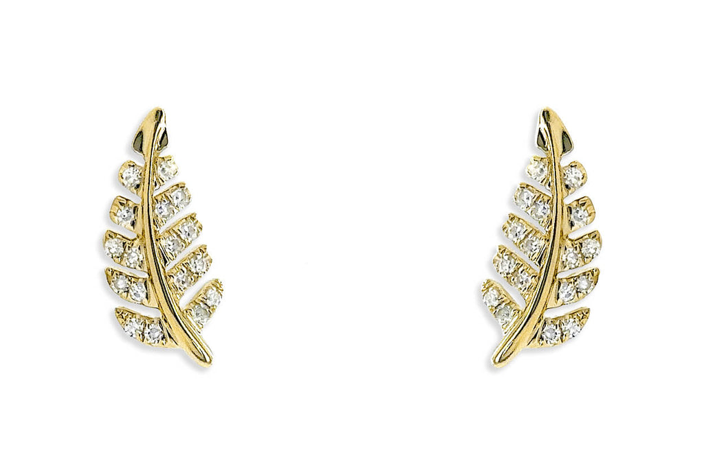 Earrings 14kt Gold Leaf & Diamonds Studs