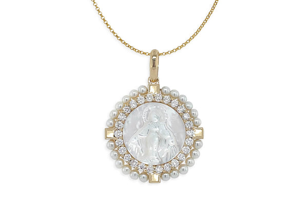 Mother Of Pearl Miraculous Medal Necklace Virgin Mary