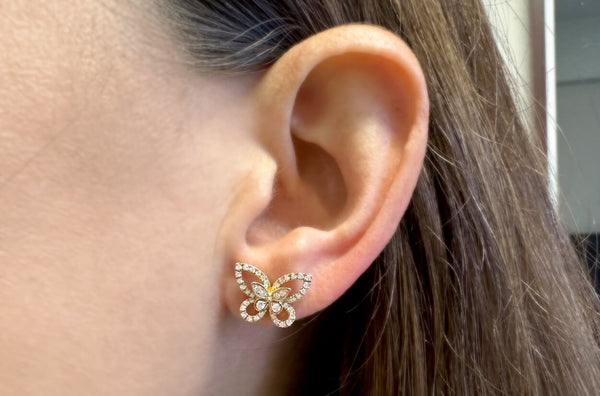 Earrings 18kt Yellow Gold & Diamonds Butterflies Studs