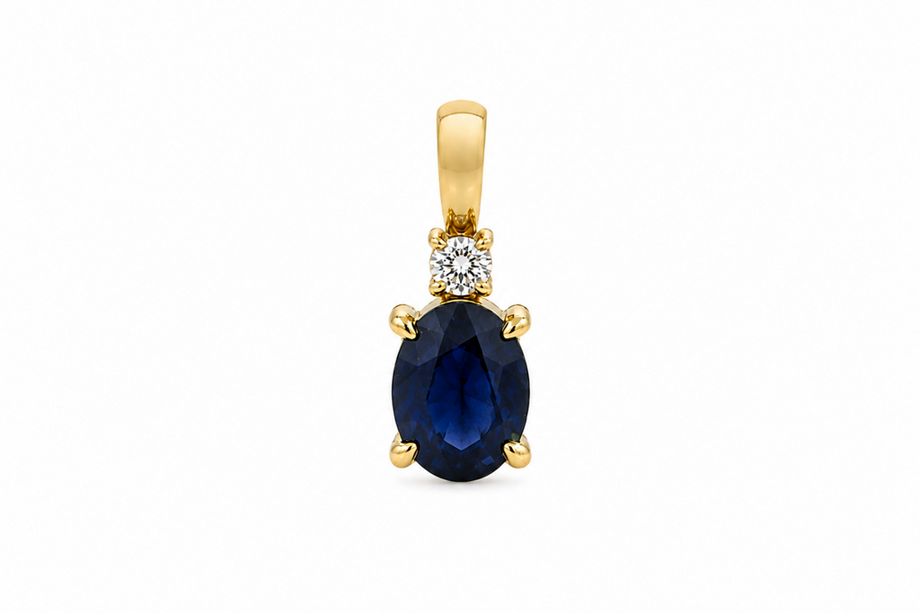 Necklace 14kt Gold Oval Blue Sapphire & Diamond