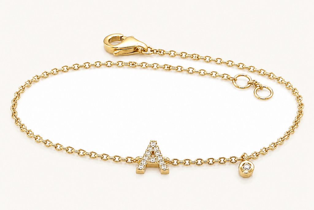 Bracelet 14kt Gold Chain Initial Collection & Diamonds
