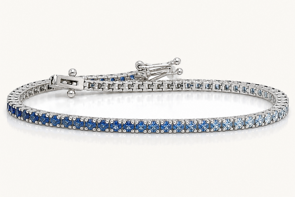 Bracelet 14kt Gold Tennis Gradient of Blue Sapphires