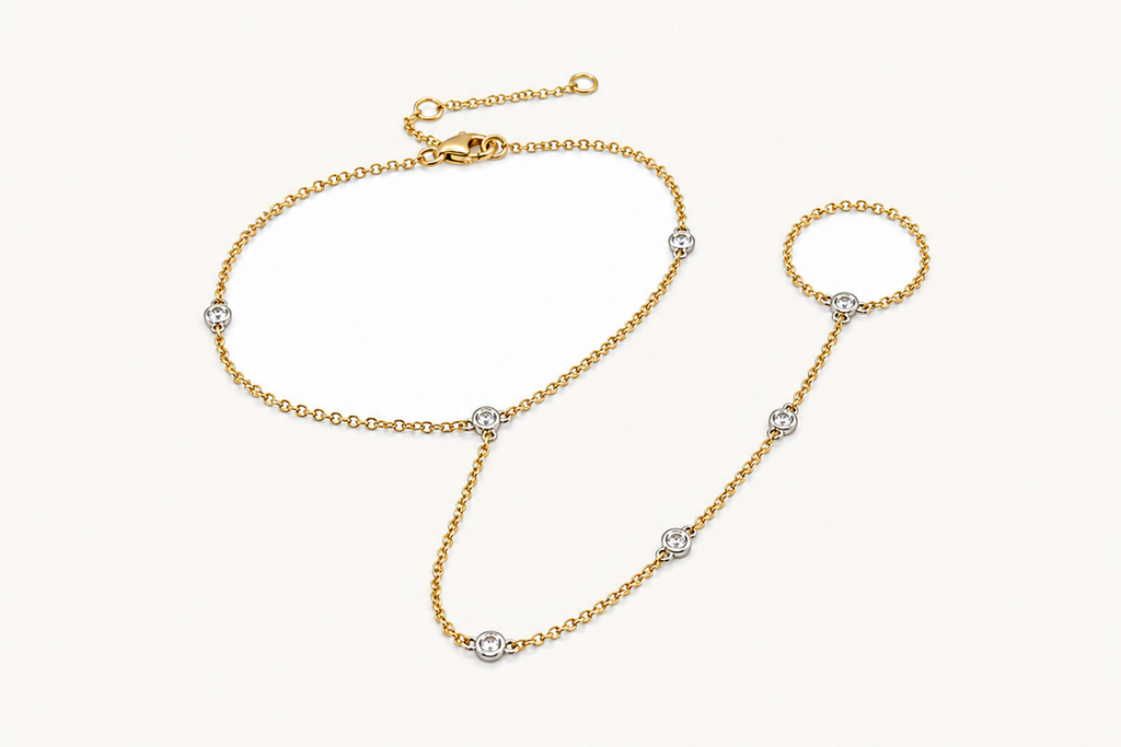 Bracelet 14Kt Mixed Gold Hand Chain Diamonds by the Yard