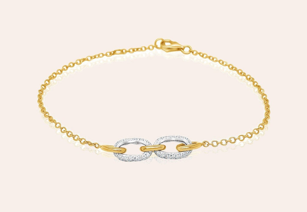 Bracelet 18kt Gold Chain Interlocking Links with Diamonds