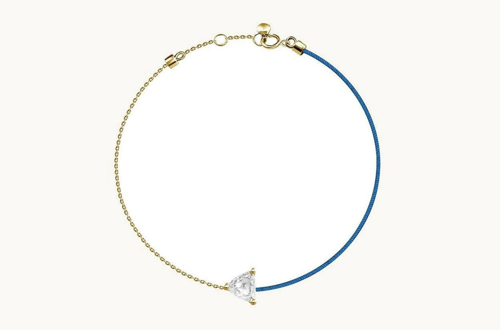 Bracelet 18kt Gold Chain Silk Cord & Trillion Cut Diamond