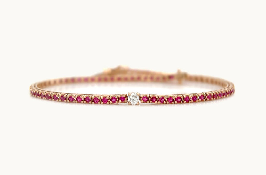 Bracelet 18kt Gold Rubies & Center Diamond Tennis