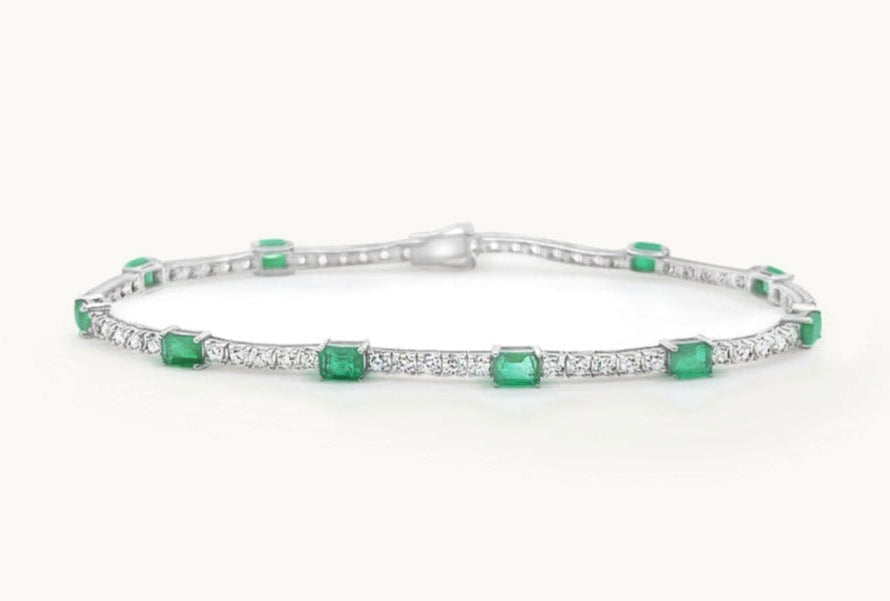Bracelet 18kt Gold Tennis Emeralds & Diamonds