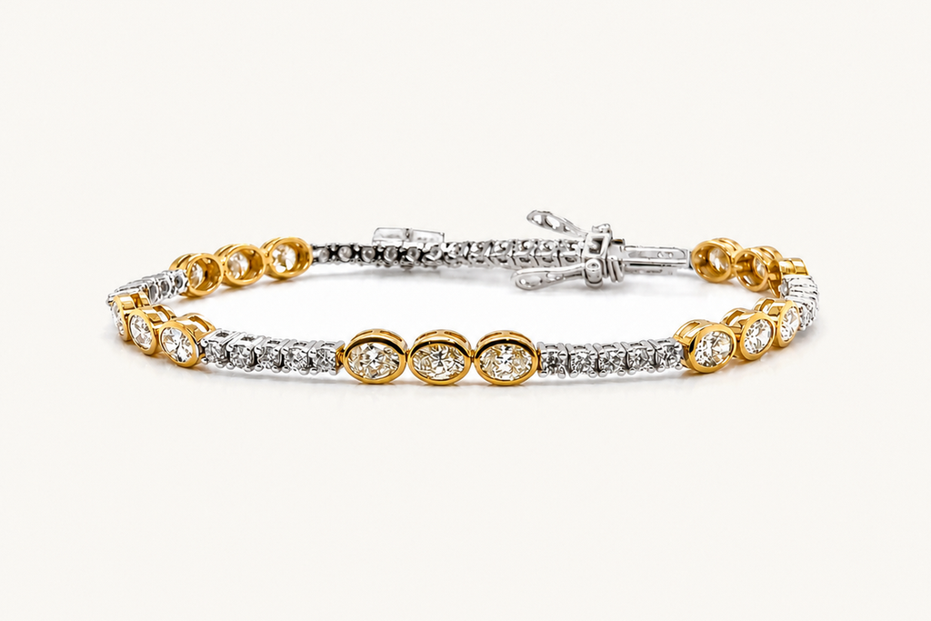 Bracelet 18kt Mixed Gold Tennis Diamonds and Oval Fancy Diamonds