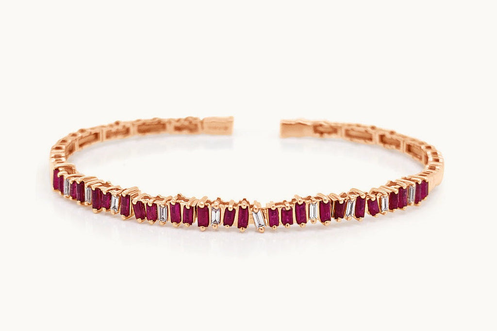 Bracelet 18kt Rose Gold Rubies and Diamonds Open Bangle