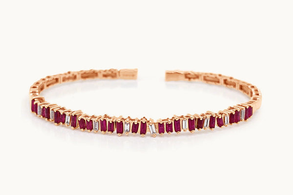 Bracelet 18kt Rose Gold Rubies and Diamonds Open Bangle