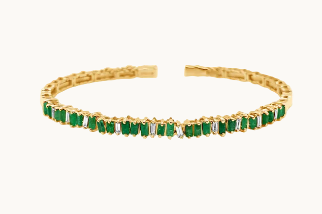 Bracelet 18kt Yellow Gold Emeralds and Diamonds Open Bangle