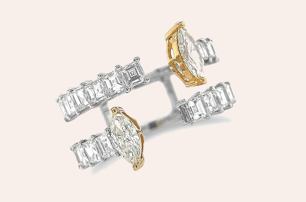Ring 18kt Mixed Gold Open Carre & Marquise Diamonds