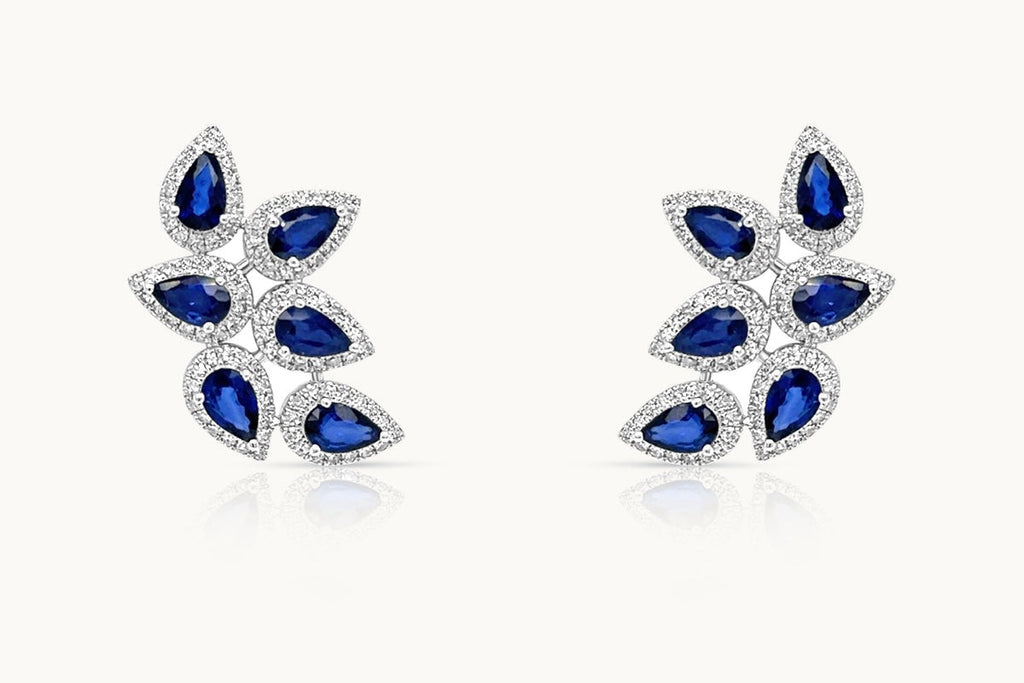 Earrings 14kt Gold Climbers Pear Sapphires with Diamonds