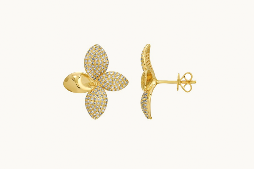 Earrings Flower Petals 14kt Gold & Diamonds