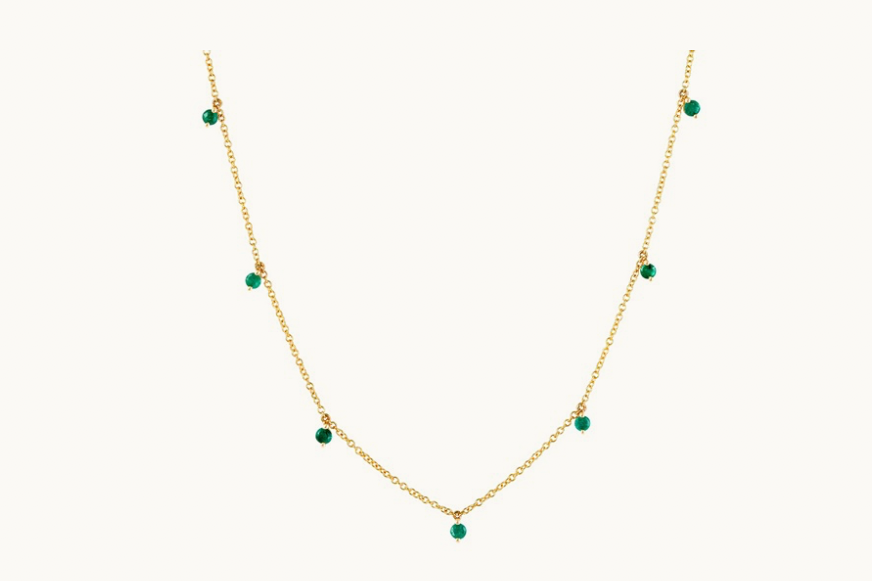 Necklace 14kt Gold Shaker  Round Emeralds