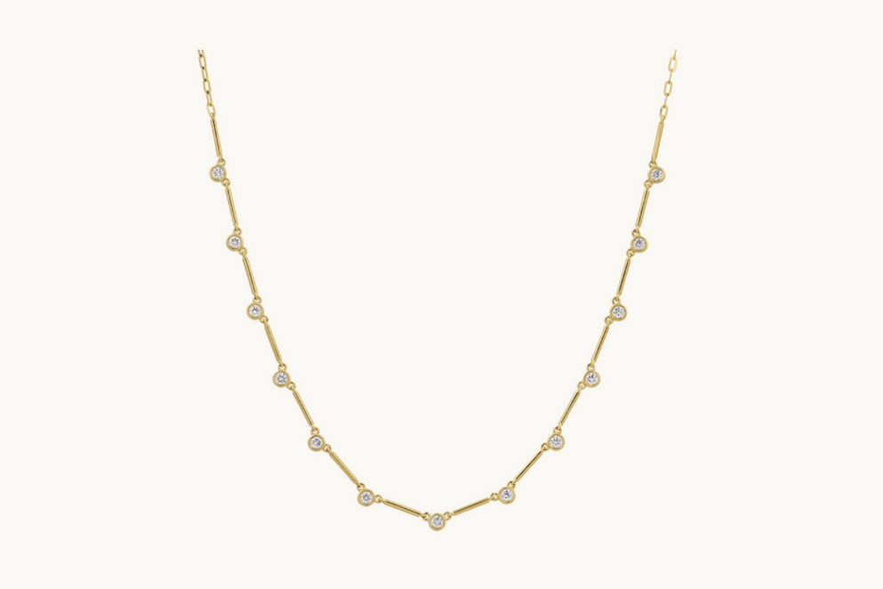 Necklace 14kt Gold Round  Bezel  Diamonds