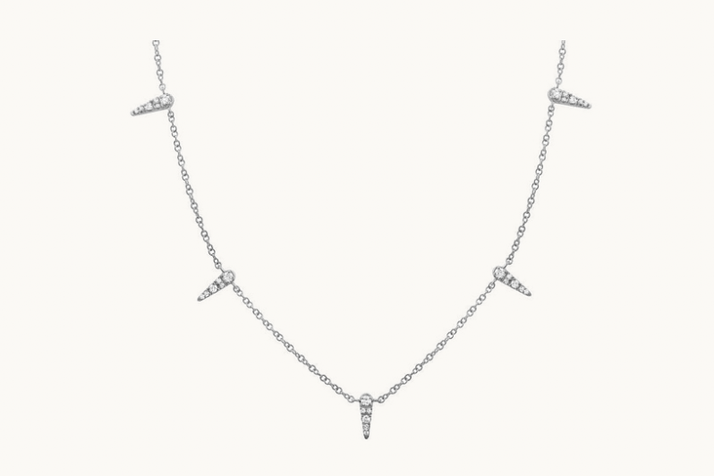 Necklace 14kt Gold Five  Triangles Shape with Diamonds