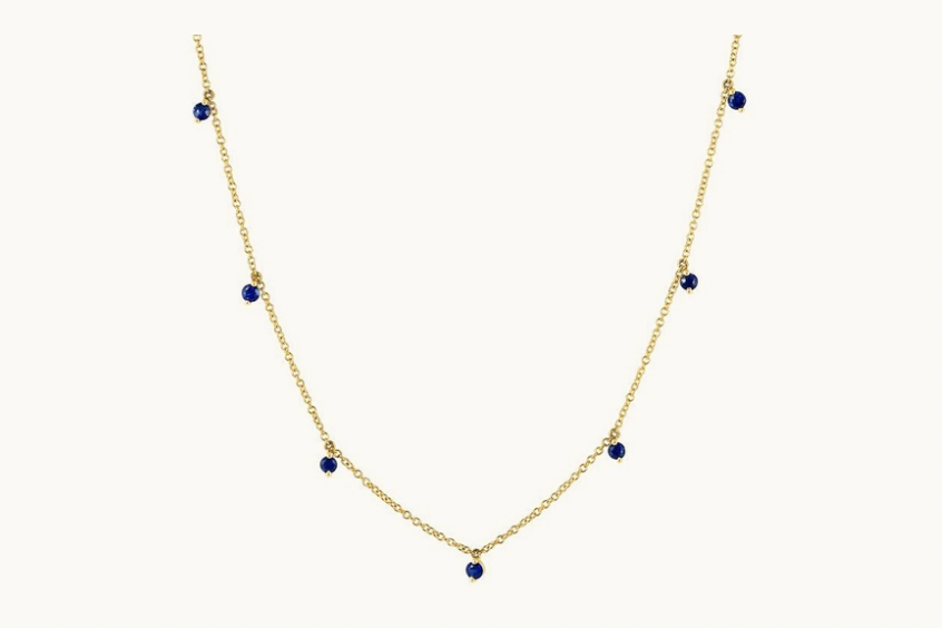 Necklace 14kt Gold Shaker  Round Sapphires