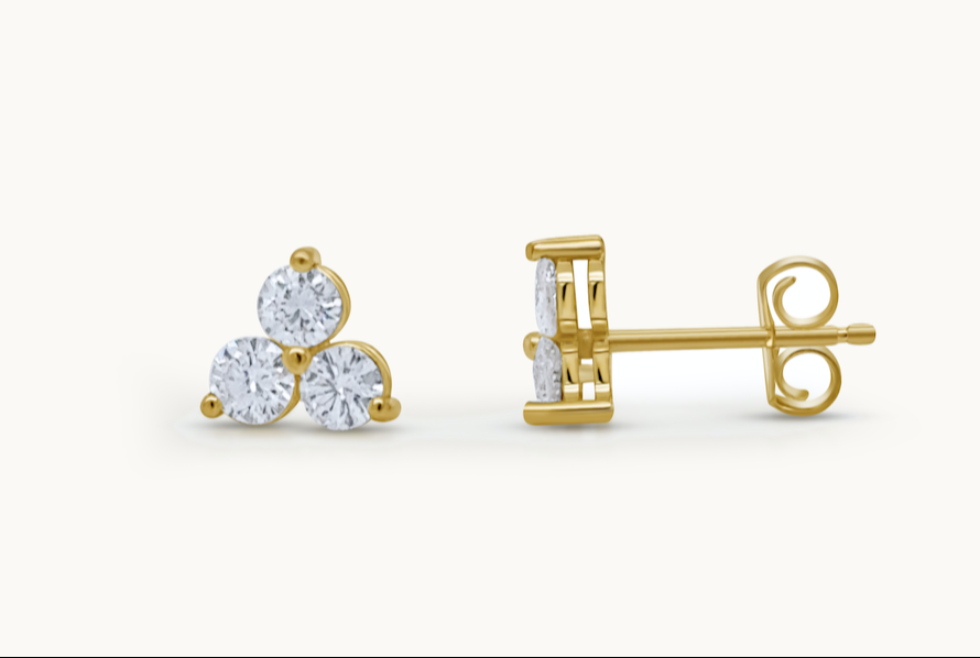 Earrings 0.62 tcw Diamonds Trio Cluster Stud 18kt Gold