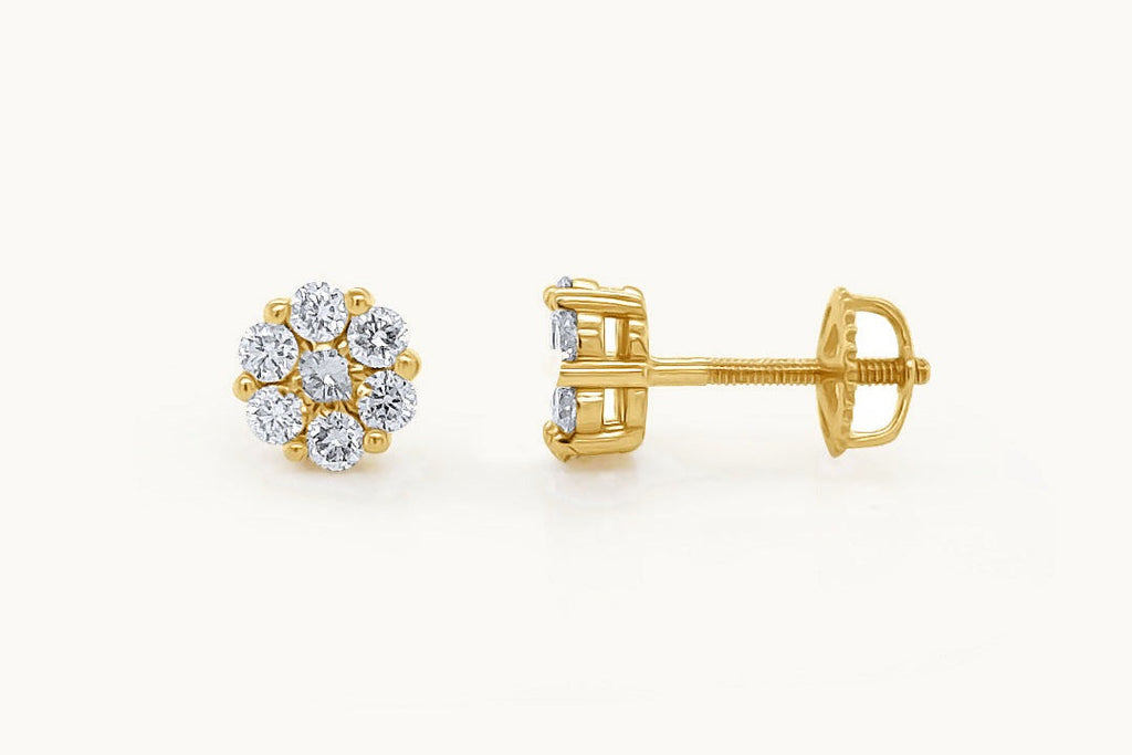 Earrings 0.67 cts Diamonds Round Cluster 14kt Gold