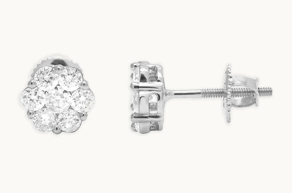Earrings 0.85 cts Diamonds Round Cluster 18kt Gold