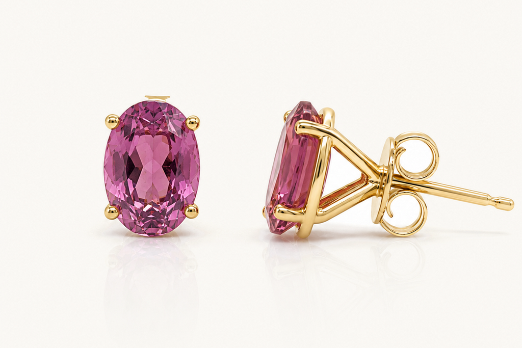 Earrings 1.62cts Oval Tourmalines 14kt Gold Studs