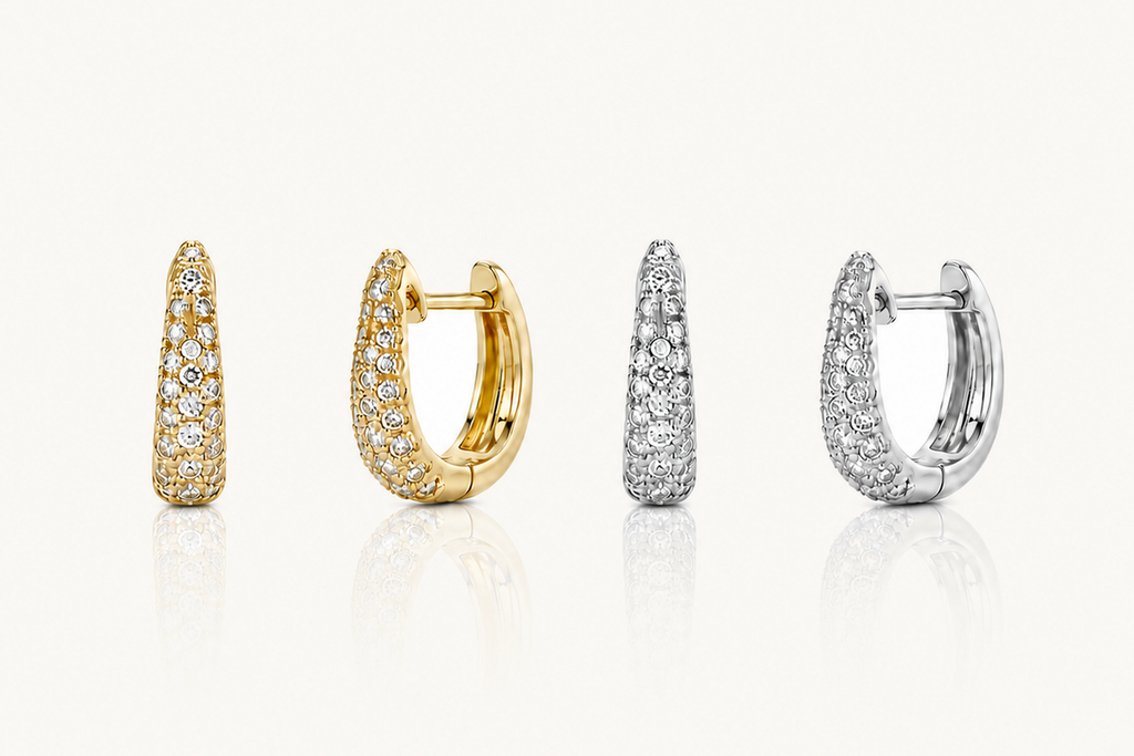 Earrings 14 kt Gold Mini Hoops & Diamonds
