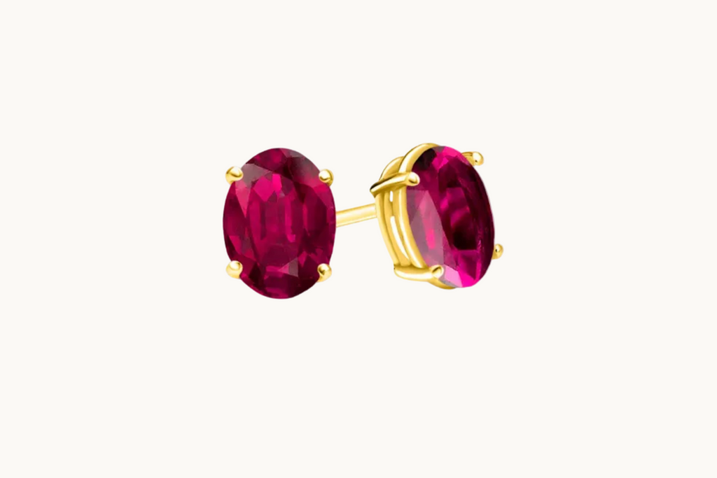 Earrings 14kt Gold 0.60 carats Oval Ruby Mini Studs