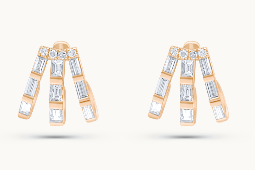 Earrings 14kt Rose Gold Cage Lobe Studs & Diamonds