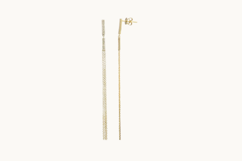 Earrings 14kt Gold Diamonds and rain of Chains