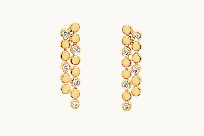 Earrings 14kt Gold Double Inline Round Diamonds Drop