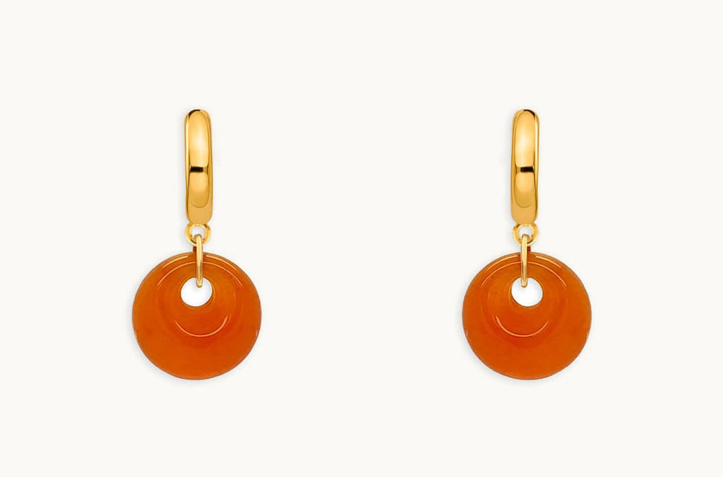 Earrings 14kt Gold Huggies & Orange Chalcedony Drops