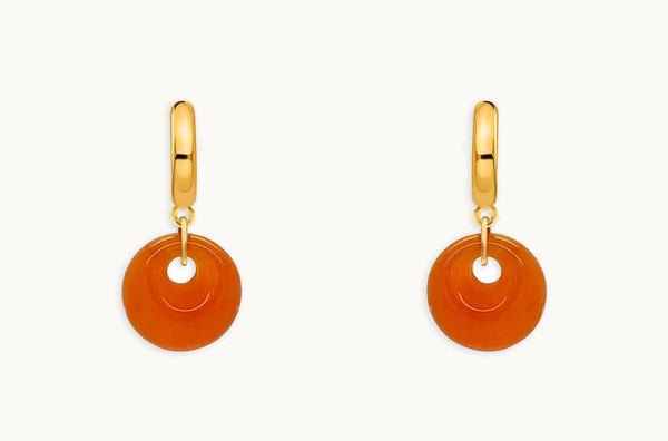 Earrings 14kt Gold Huggies & Orange Chalcedony Drops
