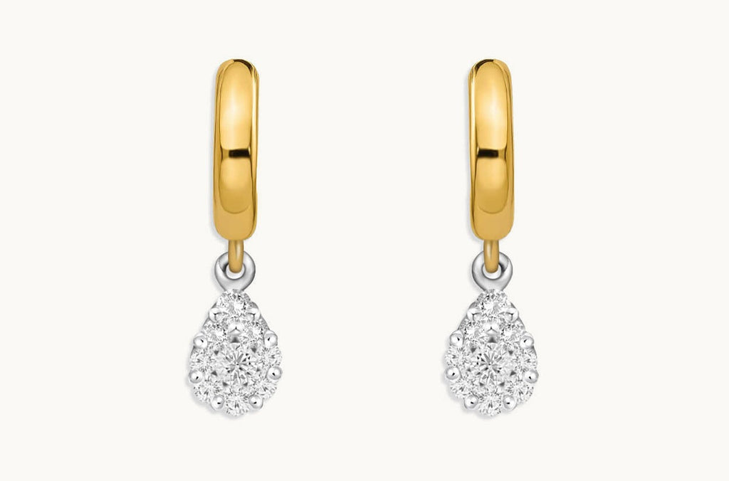 Earrings Mixed Gold Huggies & Pear Illusion Diamonds Drop