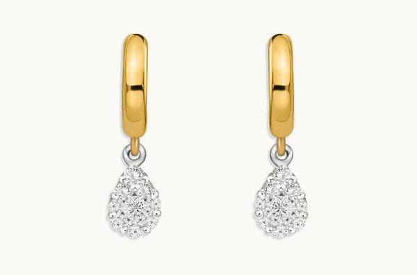 Earrings Mixed Gold Huggies & Pear Illusion Diamonds Drop