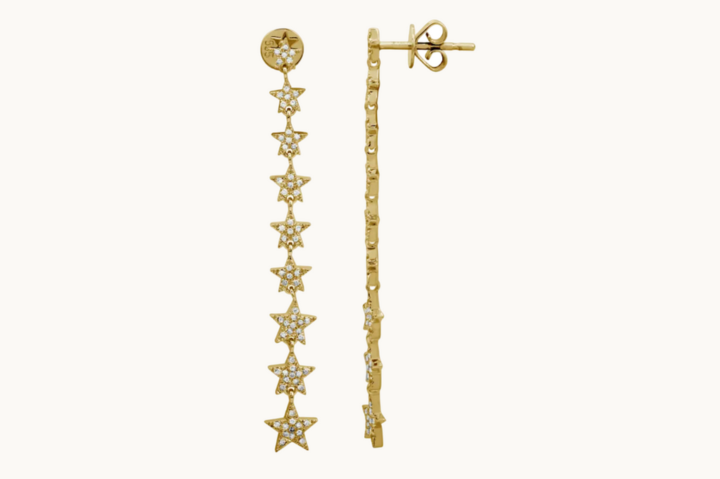 Earrings 14kt Gold Inline Stars Diamonds Drop
