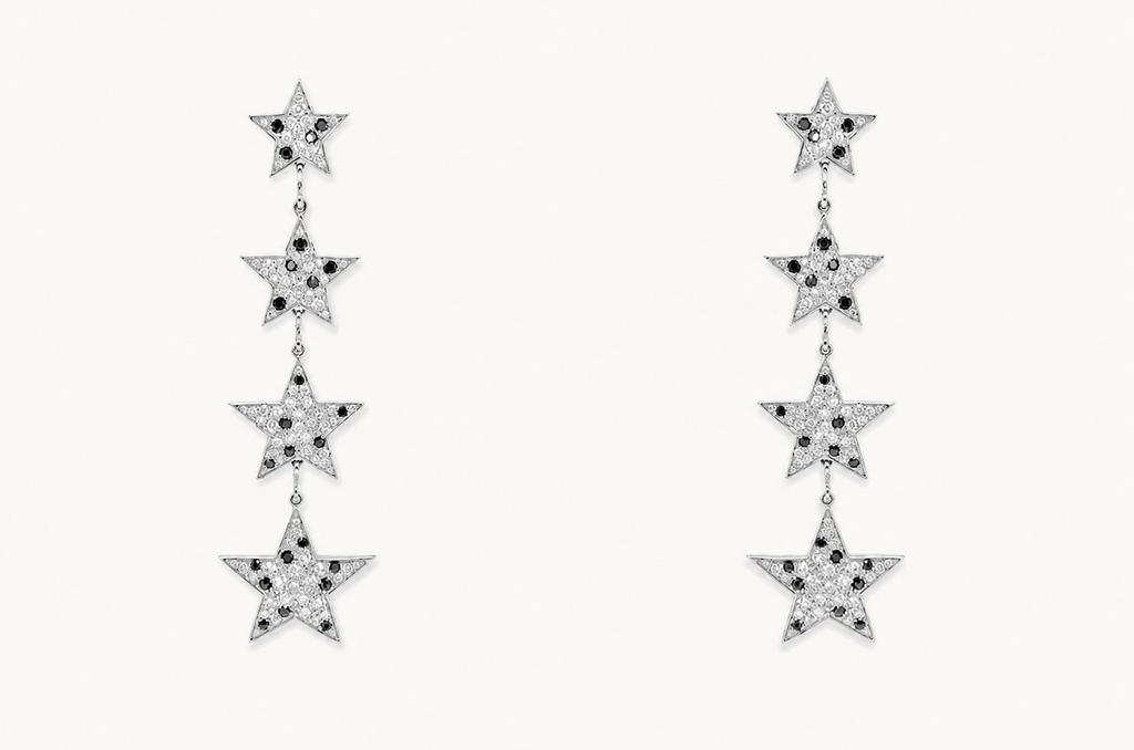 Earrings 18kt Gold Inline Stars Diamonds Drop