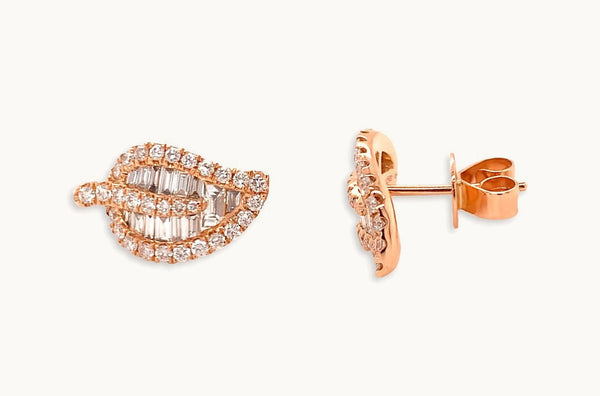 Earrings 18kt Gold Leaf & Diamonds Studs