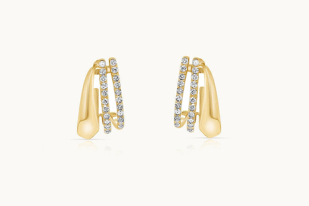 Earrings 14kt Gold Lobe Studs Double Band Diamonds