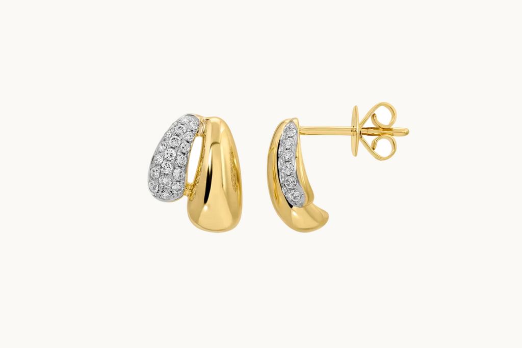 Earrings 14kt Gold Lobe Studs Double Band Diamonds