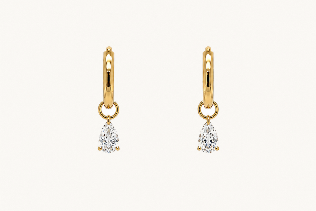 Earrings 14kt Gold Mini Hoops with Lab Diamonds