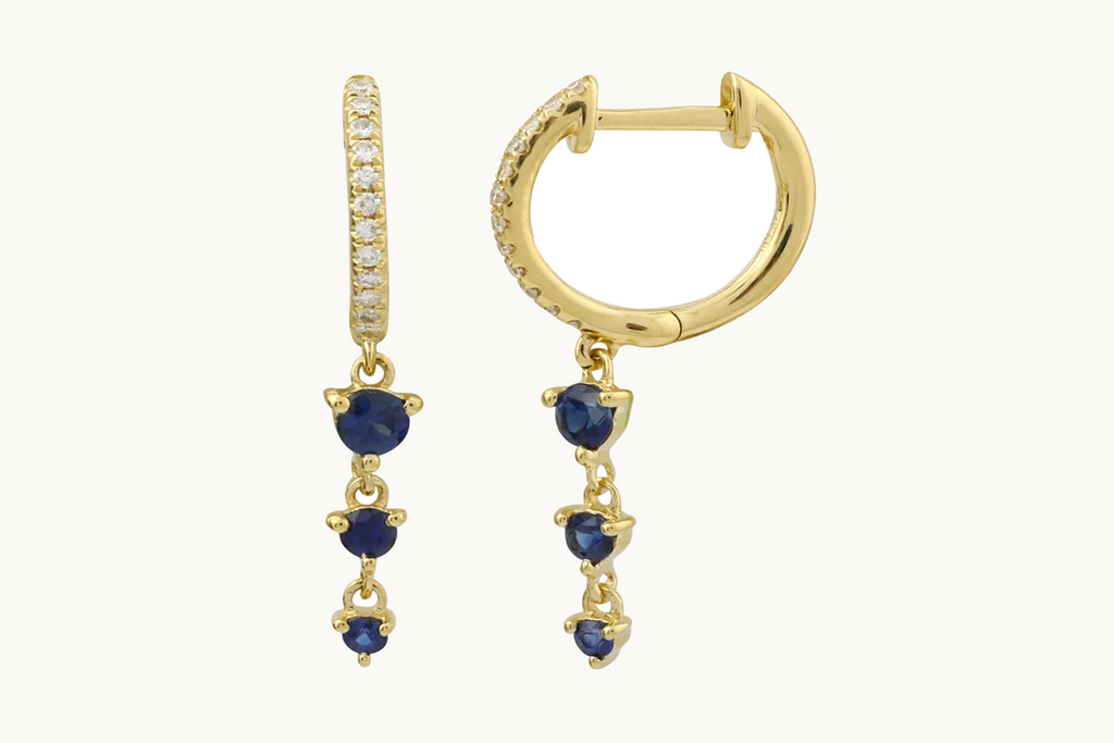 Earrings 14kt Gold Mini Hoops with Sapphires and Diamonds