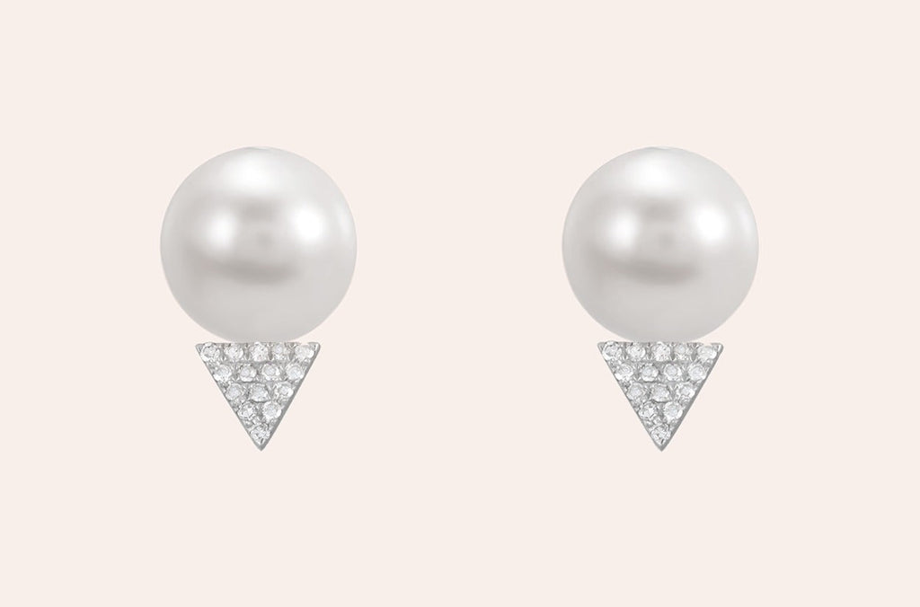 Earrings 14kt Gold Pearls & Diamonds Triangle