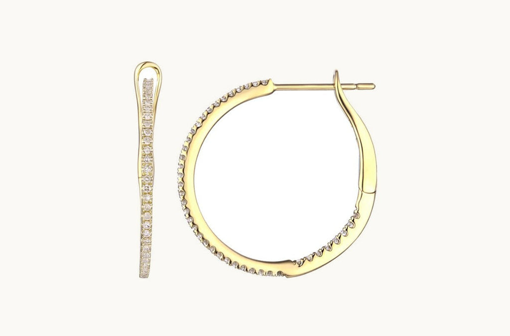 Earrings 18kt Gold Round Large Hoops & Diamonds