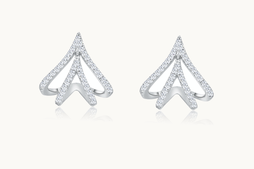 Earrings 14kt Gold Rounded Claw & Diamonds