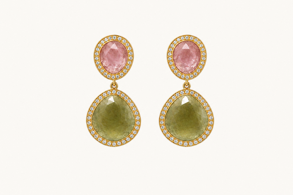 Earrings 14kt Gold Sapphires and Diamonds