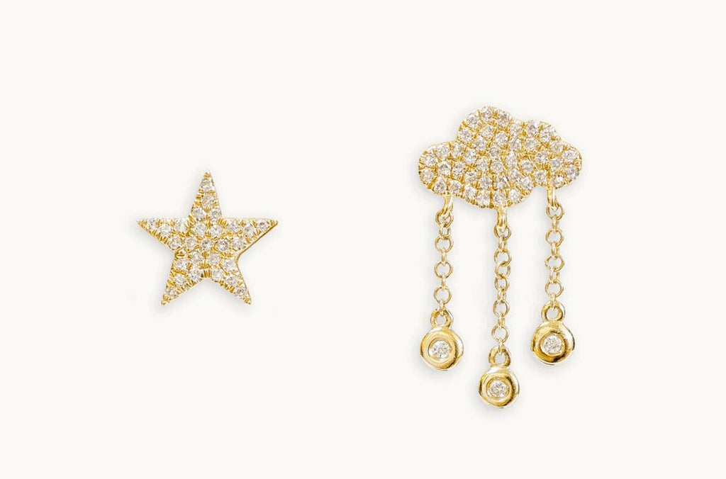 Earrings 14kt Gold Star & Cloud Studs